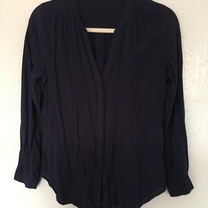 Split-Neck Popover Blouse in Navy Blue
